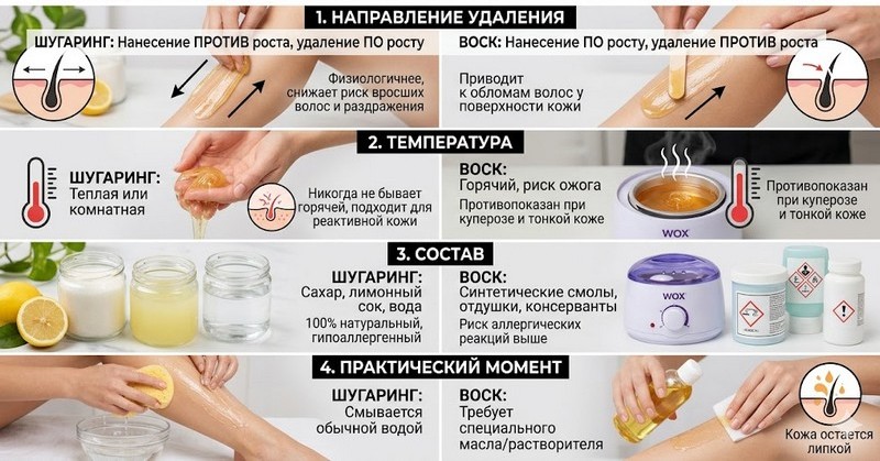 Чем шугаринг отличается от воска