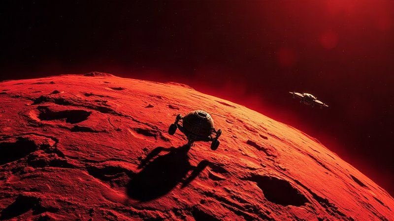 Тайна красного астероида: куда направляется экспедиция MBR Explorer Автоматический зонд на фоне кратеров и каменистого рельефа красного ас
